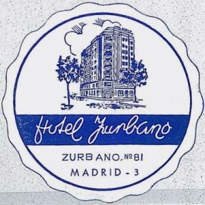 vintage HOTEL LABEL Advertising -   Spain HOTEL ZURBANO - Madrid