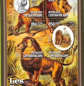 A7574 - CENTRAFRICAINE- Stamp Sheet  2021 - ANIMAL: LIONS