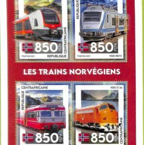 A7584 - CENTRAFRICAINE -  Stamp Sheet - 2021 -  TRANSPORT:  TRAINS