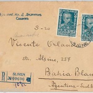 BULGARIA  -  POSTAL HISTORY  -  REGISTERED COVER from SLIVEN to ARGENTINA 1930