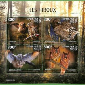 A2424 - NIGER - ERROR: MISPERF, Miniature sheet - 2019, Owls, Birds of prey