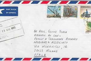 49318  ZIMBABWE  -  POSTAL HISTORY - REGISTERED AIRMAIL COVER to ITALY 1995