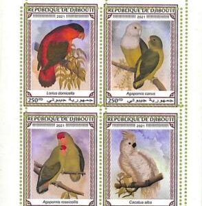 A7664 - DJIBOUTI - ERROR MISPERF Stamp Sheet - 2021 BIRDS Parrots
