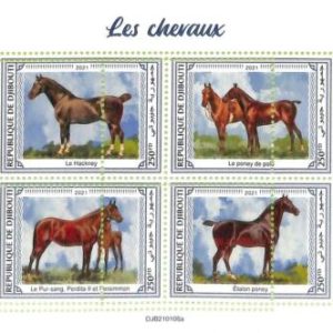 A7686 - DJIBOUTI - ERROR MISPERF Stamp Sheet - 2021 ANIMALS Horses