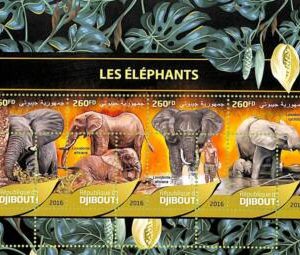 A7689 - DJIBOUTI - ERROR MISPERF Stamp Sheet - 2016 ANIMALS  Elephants