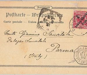 52063  Schutzgebiete: Deutsch-Ostafrika: POSTAL STATIONERY to ITALY via PAQUEBOT