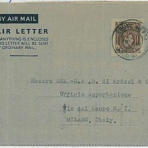 POSTAL HISTORY -  NIGERIA: AIR LETTER Aerogramme from Ebute Metta to ITALY 1950