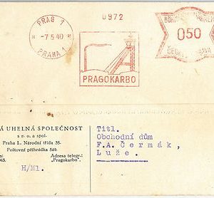 61505  - BOHEMIA MORAVIA - POSTAL HISTORY - RED MECHANICAL POSTMARK on CARD 1940