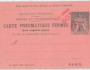 FRANCE -  POSTAL STATIONERY: CARTE PNEUMATIQUE FERMEE - overprinted TAXE REDUTEE