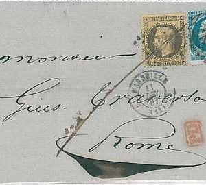 FRANCE -  POSTAL HISTORY: Yvert 20 + 28 on COVER from MARSEILLE to ROME via LYON