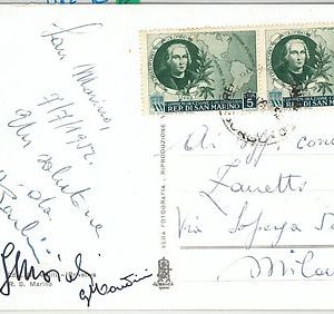 64833 - SAN MARINO - POSTAL HISTORY - COLUMBUS stamps on POSTCARD 1952  MAPS