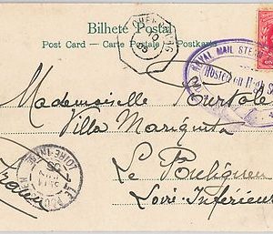 GB - POSTAL HISTORY: BRITSH STAMP on potcard POSTED ON HIGH SEAS 1905 - PAQUEBOT