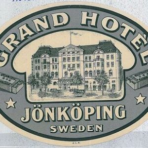 vintage HOTEL LABEL Advertising  -   Sweden GRAND HOTEL - Jönköping