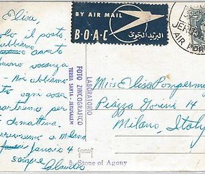 48829   - JORDAN -  POSTAL HISTORY - AIRMAIL POSTCARD to ITALY 1952