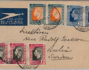 SOUTH AFRICA  -  POSTAL HISTORY - Airmail COVER  to SWEDEN 1937