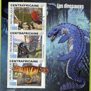 A7572 - CENTRAFRICAINE - ERROR MISPERF  Stamp Sheet  Prehistorics: dinosaurs