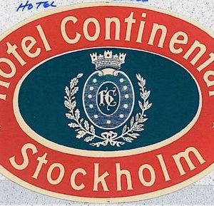 vintage HOTEL LABEL Advertising  -   Sweden HOTEL CONTINENTAL - Stockholm