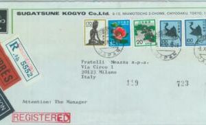 84653 - JAPAN  - POSTAL HISTORY - REGISTERED EXPRESS COVER  to ITALY 1982  Birds