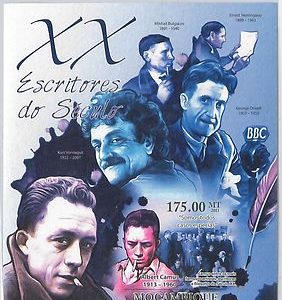 MOZAMBIQUE - ERROR, 2011 IMPERF SHEET: Camus, Orwell, Hemingway, Litterature