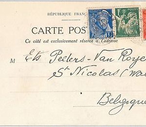 44659   FRANCE -  POSTAL HISTORY - POSTCARD to BELGIUM with PERFIN  STAMPS