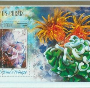 M1656 - S TOME & PRINCIPE, ERROR, 2014, MISPERF SHEET: Corals, Marine life