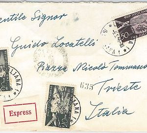 55983 -   YUGOSLAVIA -  POSTAL HISTORY:  EXPRESS COVER to ITALY  1956
