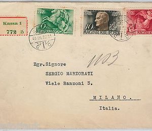 HUNGARY Magyarország POSTAL HISTORY: REGISTERED COVER from KASSA to ITALY 1922