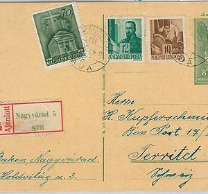 62480 -  HUNGARY - POSTAL HISTORY: REGISTERED Postal Stationery Card EAGLES 1943