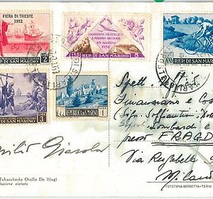64829 - SAN MARINO - POSTAL HISTORY - COLUMBUS stamps on POSTCARD 1953 Cycling