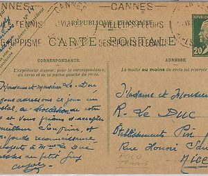 FRANCE - POSTAL HISTORY:  SPORTS postmark on  STATIONERY CARD : TENNIS  1926