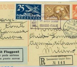P0038 - Switzerland - POSTAL HISTORY - SBHV # F5/F6 on SF# 25.7 Registered  Stat