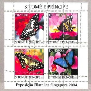 A3385 -SAO TOME & PRINCIPE ERROR MISSPERF Miniature s: 2004 Butterflies, Flowers