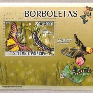 A3346- SAO TOME & PRINCIPE, ERROR MISPERF Souvenir s: 2009, Butterflies, Insects
