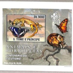 A3382 -SAO TOME & PRINCIPE ERROR MISSPERF: 2007 Boy Scouts, Butterflies, Reptile