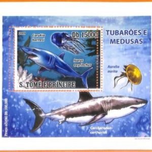 A6622 - SAO TOME & PRINCIPE, Error, 2009, MISSPERF SOUVENIR S: Sharks, Jellyfish