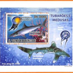 A6623 - SAO TOME & PRINCIPE, Error, 2009, MISSPERF SOUVENIR S: Sharks, Jellyfish