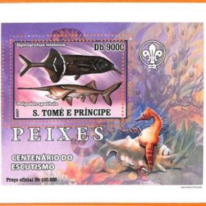 A6629 - SAO TOME & PRINCIPE, Error, 2007, MISSPERF SOUVENIR SHEET: Fish, Boy Sco