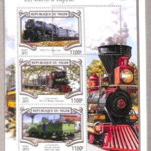 A4349 - NIGER - ERROR MISPERF, Miniature sheet: 2015, Steam Trains
