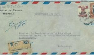 84390 - INDIA - POSTAL HISTORY - Consular  REGISTERED  COVER to MADAGASCAR 1950