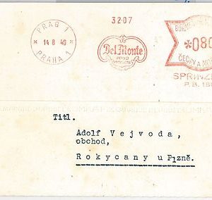41977 - Bohemia and Moravia  - POSTAL HISTORY - DEL MONTE postmark GASTRONOMY