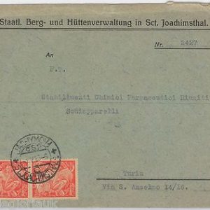 50584  - CZECHOSLOVAKIA - POSTAL HISTORY: COVER from Jáchymov to ITALY 1923