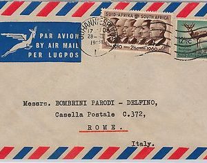 SOUTH AFRICA -  POSTAL HISTORY: COVER to Italy 1961 - WILDLIFE ANIMALS Springbok