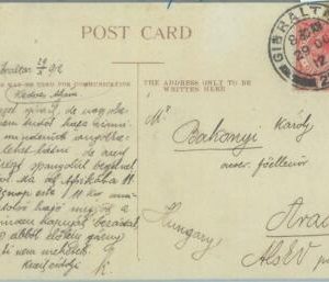 83332 - GIBRALTAR - Postal History - POSTCARD to HUNGARY 1912