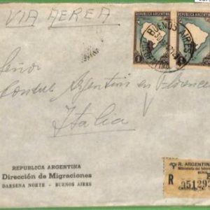 98755  - ARGENTINA - POSTAL HISTORY - Registered Airmail COVER  to ITALY  1947