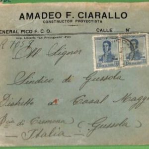 98710  - ARGENTINA - POSTAL HISTORY -   COVER to Gussola Cremona, ITALY  1922