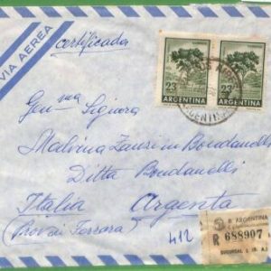 98789 - ARGENTINA - POSTAL HISTORY - Registered COVER to Argenta  ITALY 1966