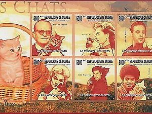 FRENCH GUINEA - ERROR, 2009 IMPERF SHEET: CATS, Music, Cinema, Michael Jackson