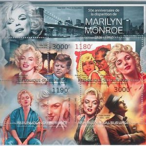 816   BURUNDI - ERROR, 2012 MISPERF SHEET: MARILYN MONROE, J.F.KENNEDY, CINEMA