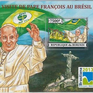 BURUNDI - ERROR, 2013 MISSPERF SHEET: POPE FRANCIS, VISITS BRAZIL, RELIGION