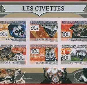 FRENCH GUINEA - ERROR, 2010 IMPERF SHEET: CIVETS, Animals, Nature